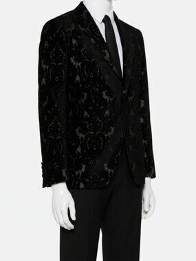 Etro Men's Black Flocked Velvet Single-Breasted Blazer Suit Jacket Size 52